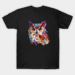 Watercolor Colorful Owl Portrait T-Shirt